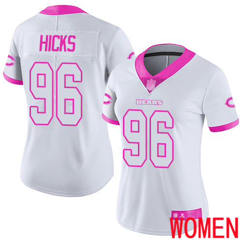 Chicago Bears Limited White Pink Women Akiem Hicks Jersey NFL Football #96 Rush Fashion